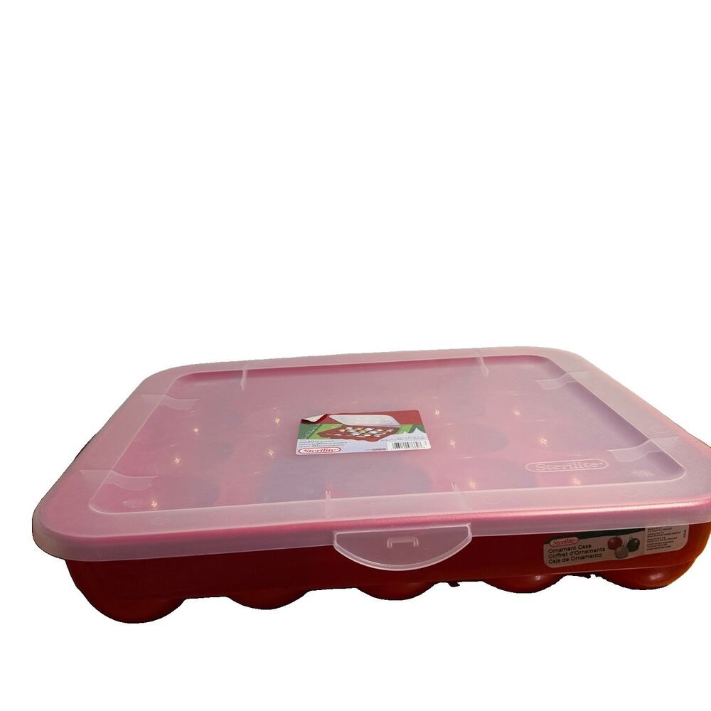 Green Sterilite Ornament Storage Box Case 20 Piece Hinged Lid Snap Closure 20"